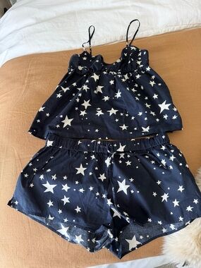 J. Crew Navy and White Star Print Pajama Tank & Shorts Set